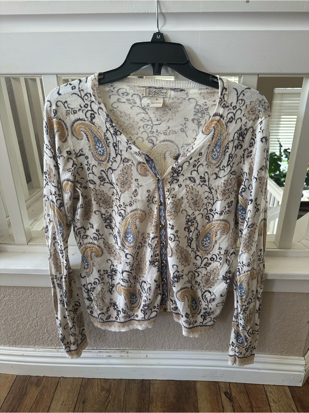 VTG Lucky Brand Cardigan Womens Medium Paisley Floral Boho Y2K Grandmacore